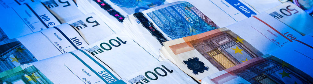 Geldscheine bündeln 500€ Banderolen - Geldbanderole Papier für Geldbündel für 500 Euro Scheine 10, 20 x 500€ Scheine ES 2 - neue Banknoten 