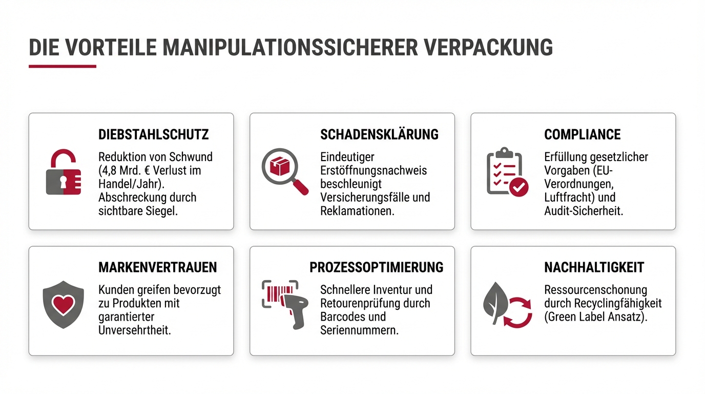 Vier Schritte für ein erfolgreiches Verpackungsprojekt: manipulationssichere Verpackung, tamper evident, Sicherheitsklebeband, Fälschungssicherheit.