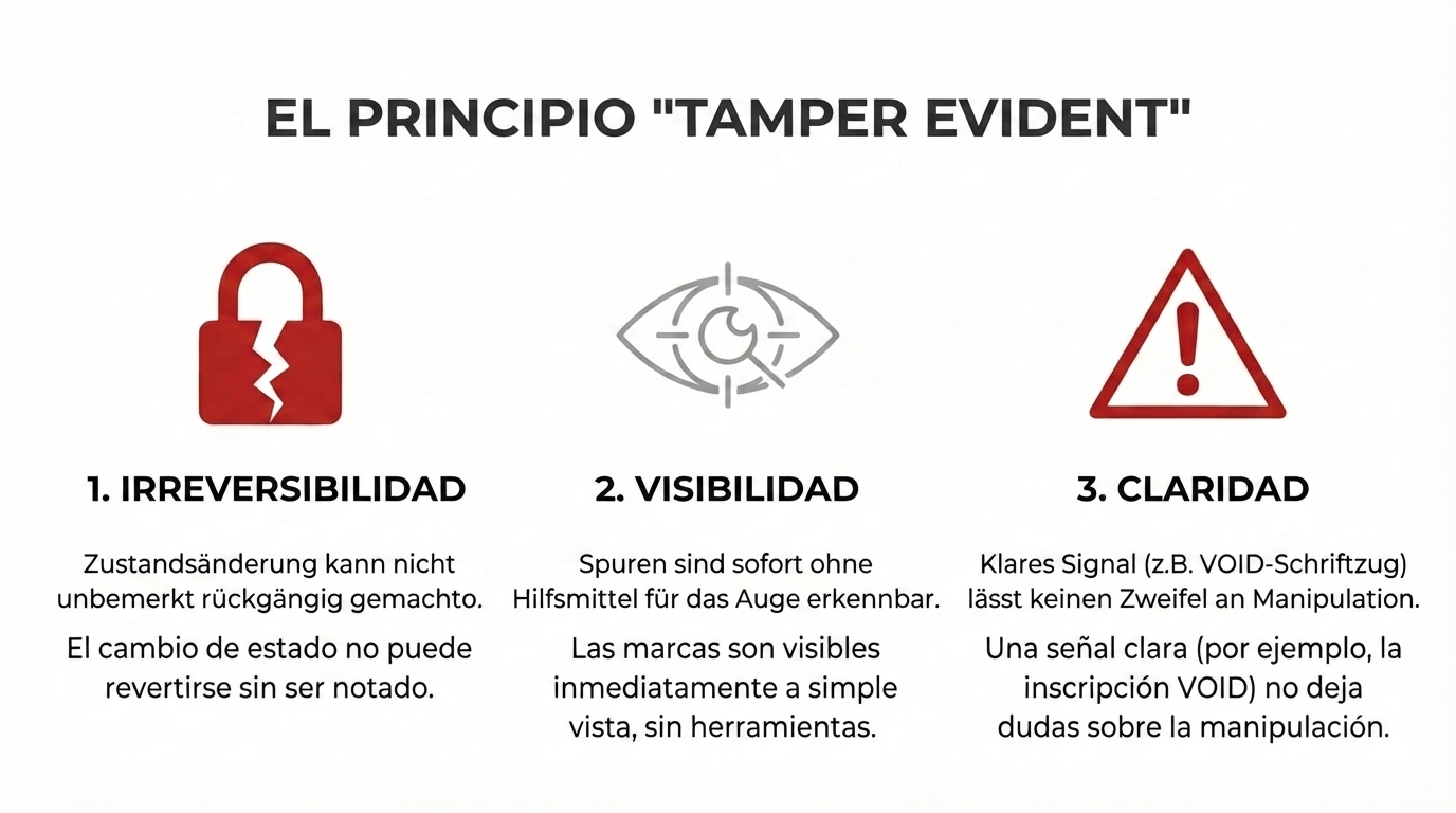 Tres tipos diferentes de cerraduras en la placa, que indican las funciones de seguridad y protección contra la manipulación.