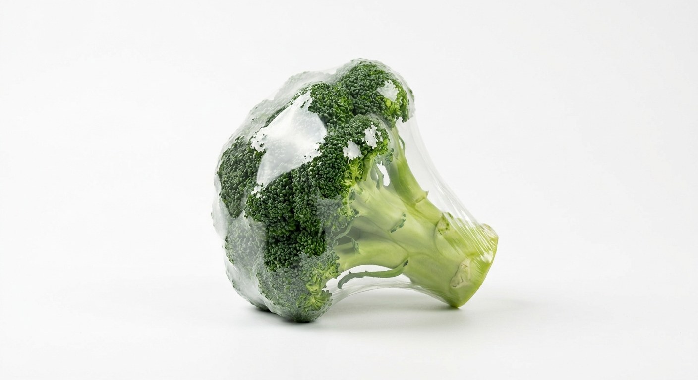 Broccoli in a clear POF shrink sleeve