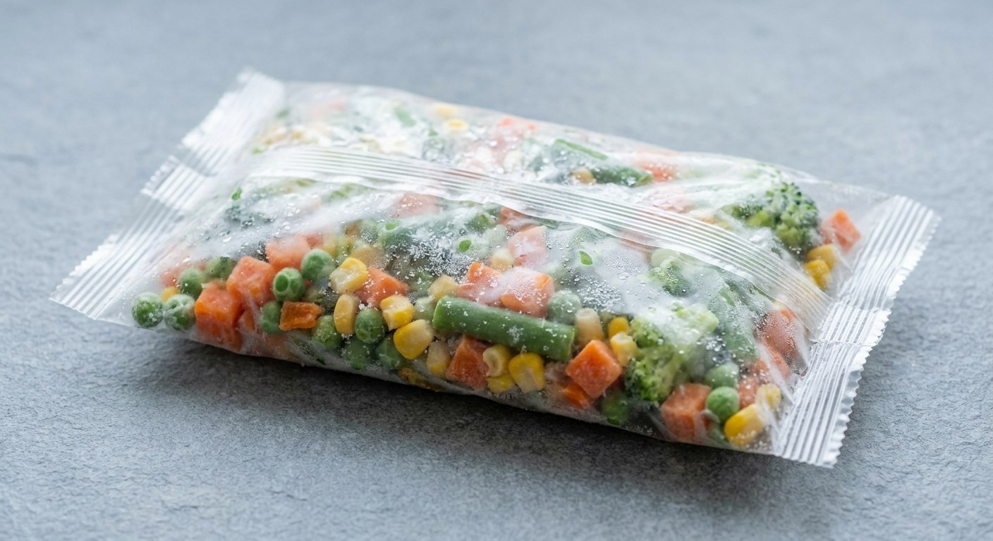 PE flow wrap pack of frozen mixed vegetables