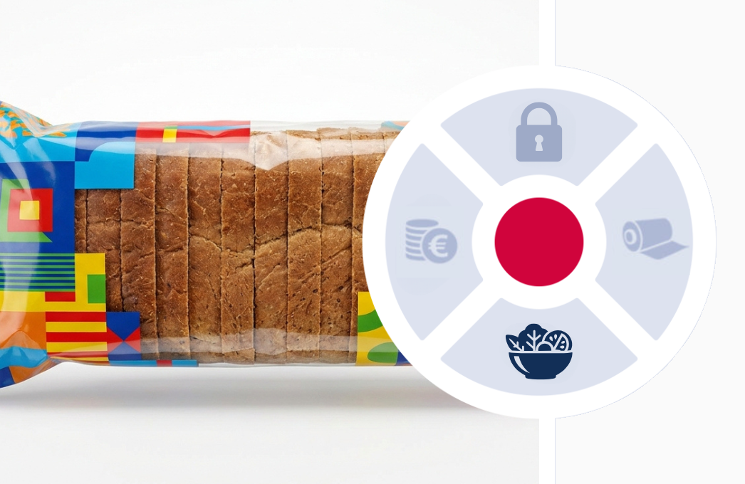 Sliced bread loaf in a printed PE flow wrap pack