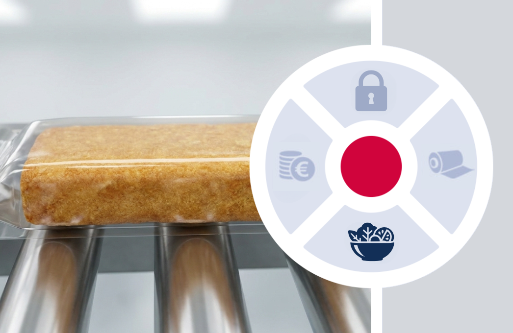A flow-wrapped food product on a horizontal flow-wrap line
