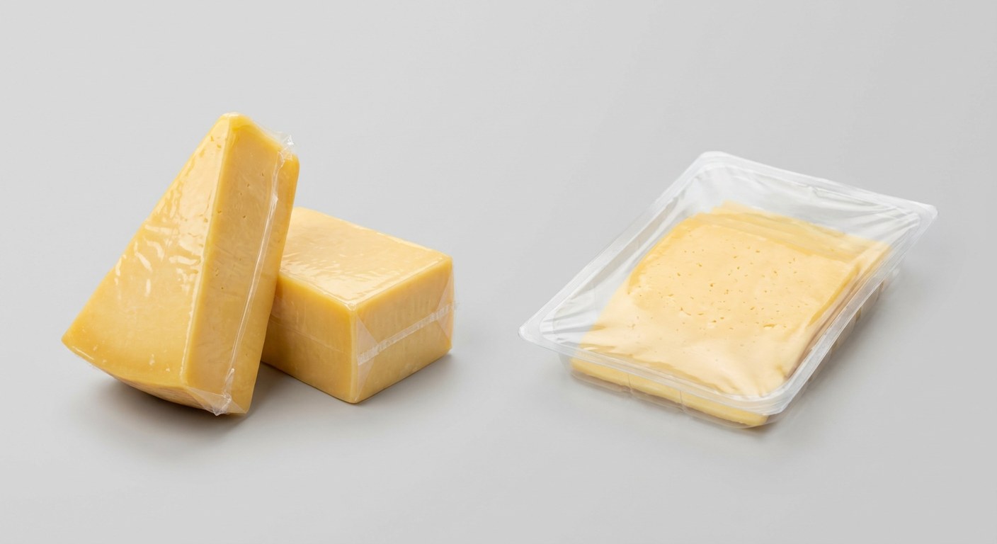 Cheese wedges and sliced cheese in barrier packs
