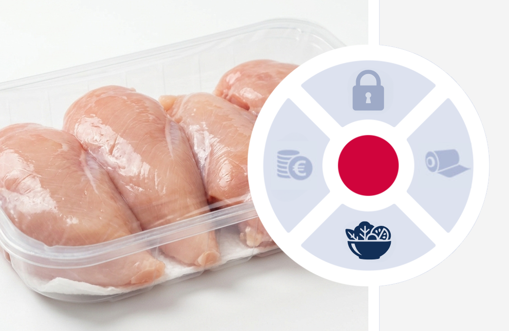 Chicken fillets in a PET tray with an anti-fog lidding film