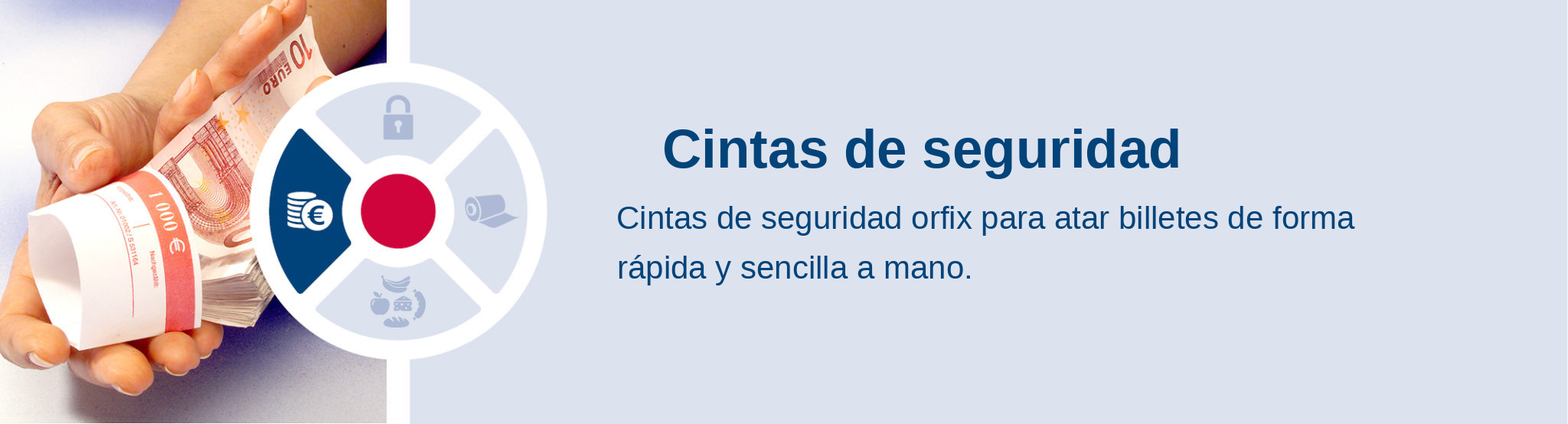 Cintas de seguridad. Cintas de seguridad orfix para atar billetes de forma rápida y sencilla a mano.