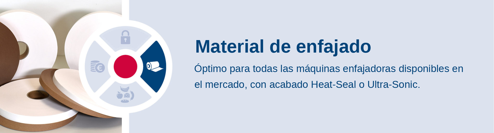 Material de enfajado. Óptimo para todas las máquinas enfajadoras disponibles en el mercado, con acabado Heat-Seal o Ultra-Sonic.