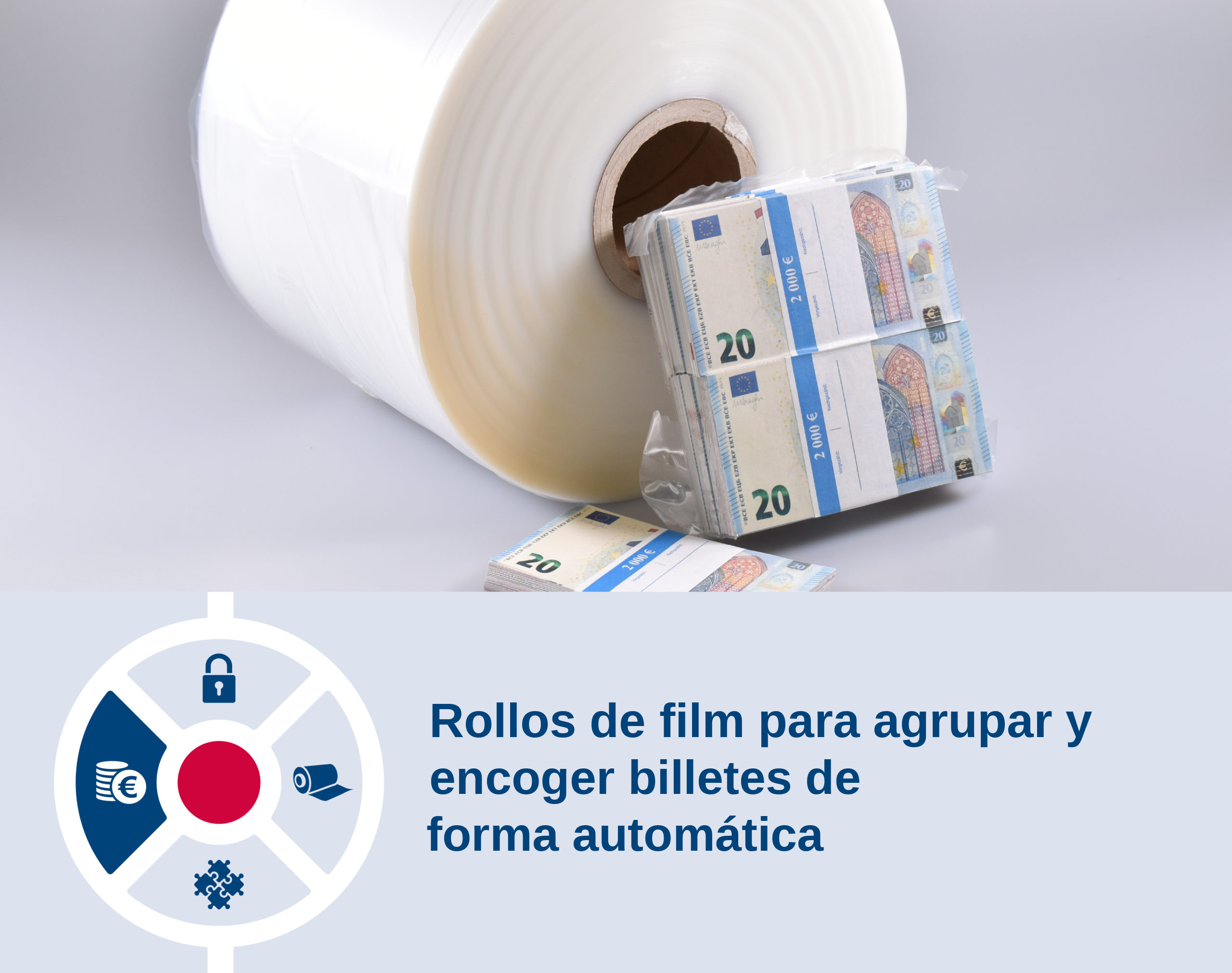 Rollos de film para agrupar y encoger billetes de forma automática